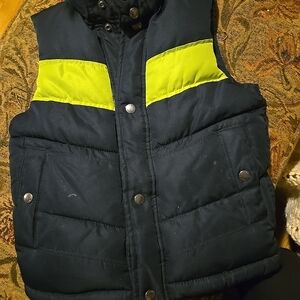 GAP Navy and Neon Yellow Puffer Vest